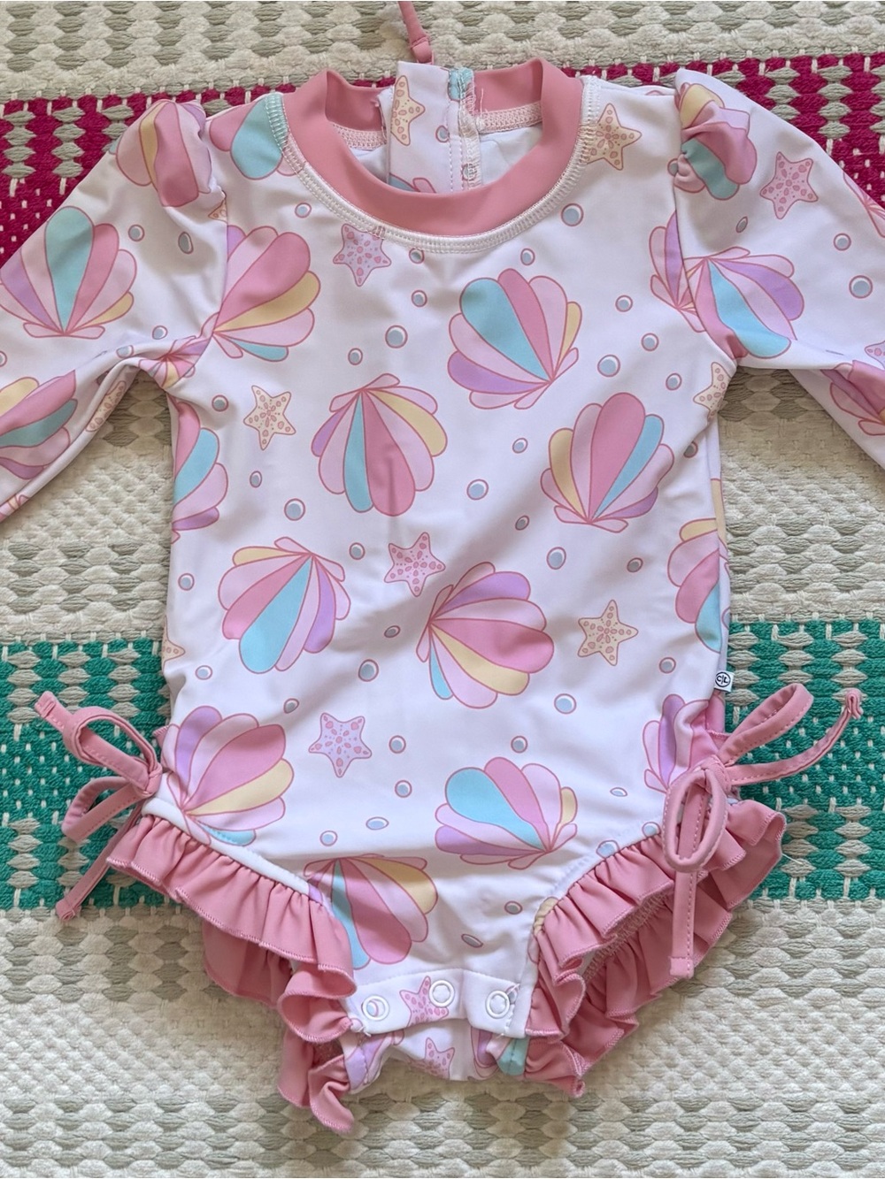 Caden Lane Pink and White Baby Bathing Suit